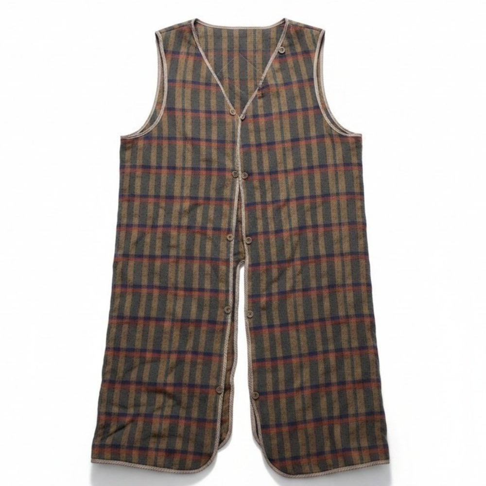 The Jackset Vintage Plaid Longline Vest Duster Wool Blend Size 14 Earthy Check